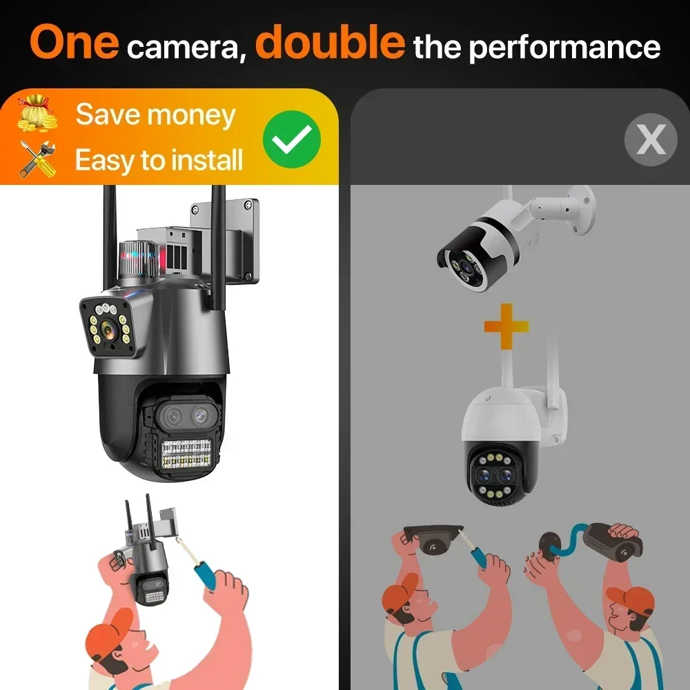9MP Three Lens WIFI IP Camera 4K HD Dual Screen PTZ Camera Auto Tracking Security CCTV Camera 4MP P2P Video Surveillance iCSee 4