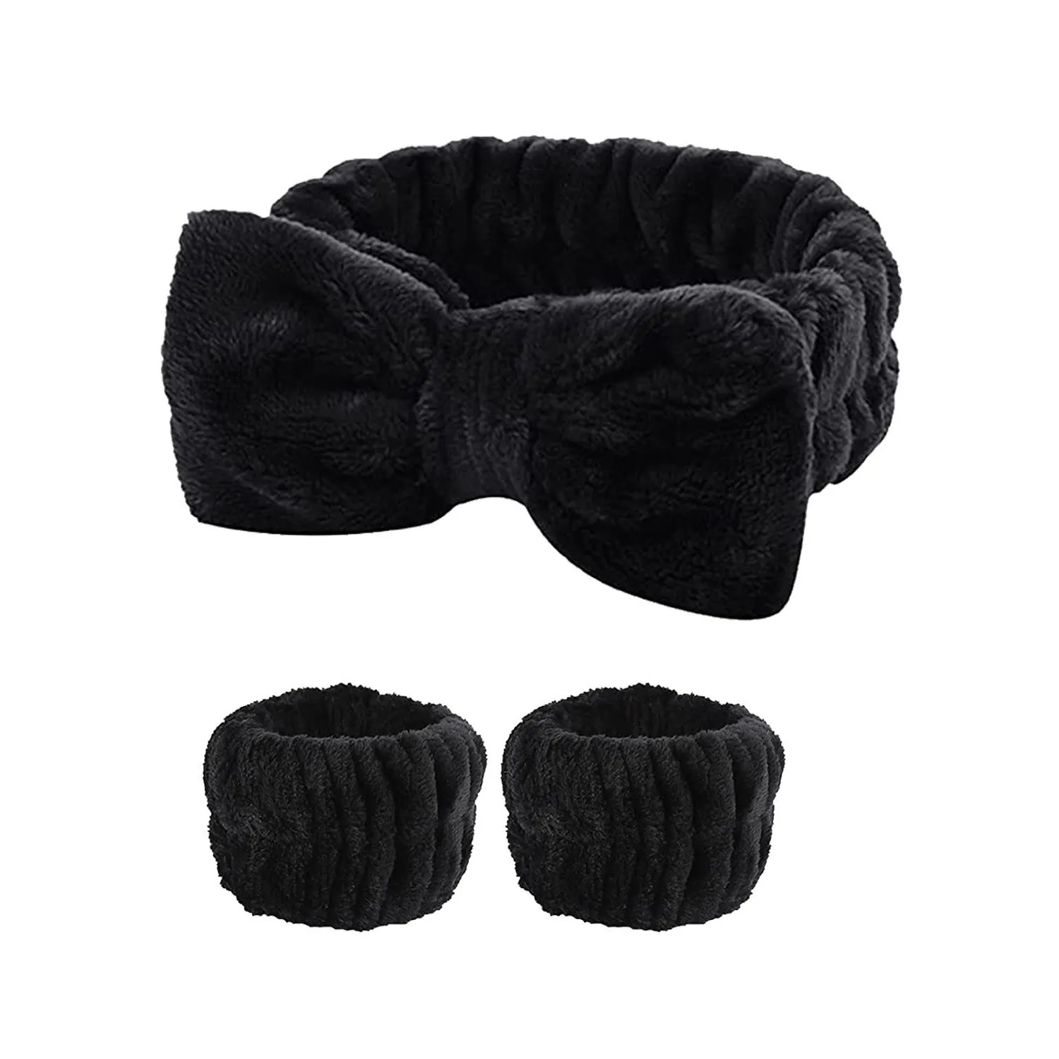 Women's Soft Bow Headband and Wrist Towels Set