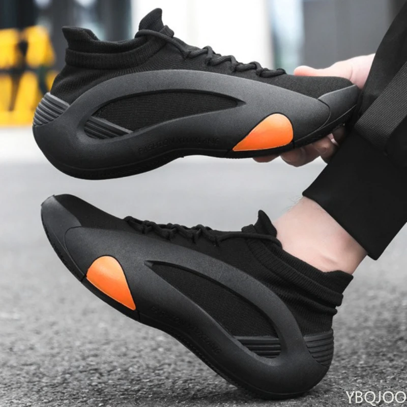 Spring and Autumn New Elastic Socks Men's Shoes Mid Top Breathable Thick Bottom Casual Large Size Men's Designer Shoes