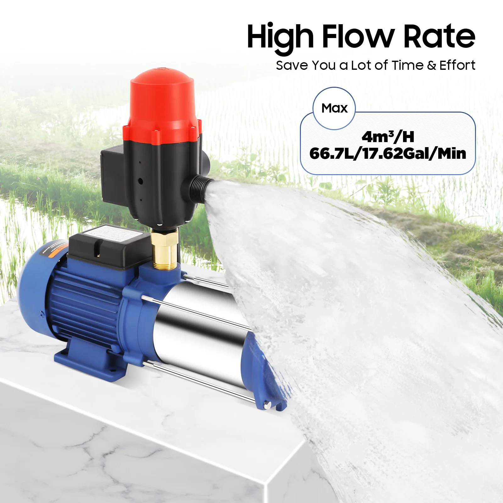 2500W Zentrifugalpumpe 3,5 PS Edelstahl Selbstansaugende Pumpe 2850 U/min Wasserdruckerhöhungspumpe Wasserdruckpumpe für Industrieanwendungen – Detail 2