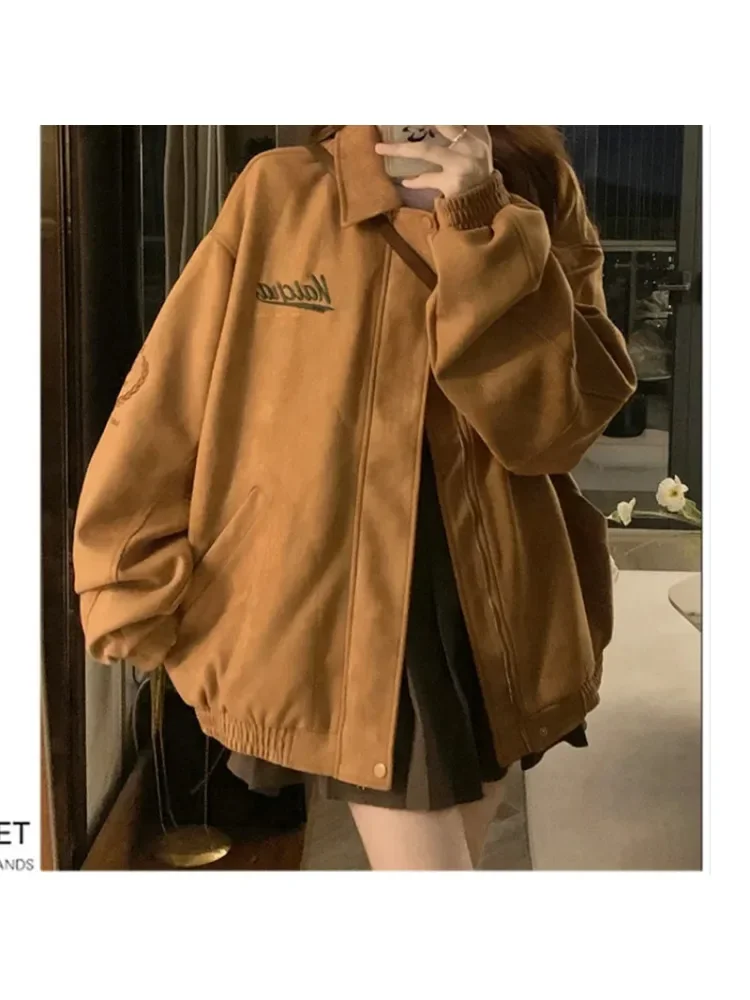 

2023 New Retro Women's Clothing Khaki Jacket Outerwear Round Neck Cardigan Korean Streetwear Y2K American Style Winter Coats