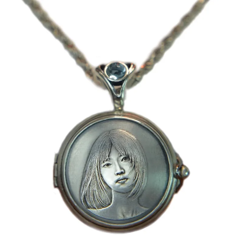 MengG Customized Photo Real S925 Protect Owner  Small Box Necklace Relief Pendant Gau Box Couple Parent-child Gift hand engrave