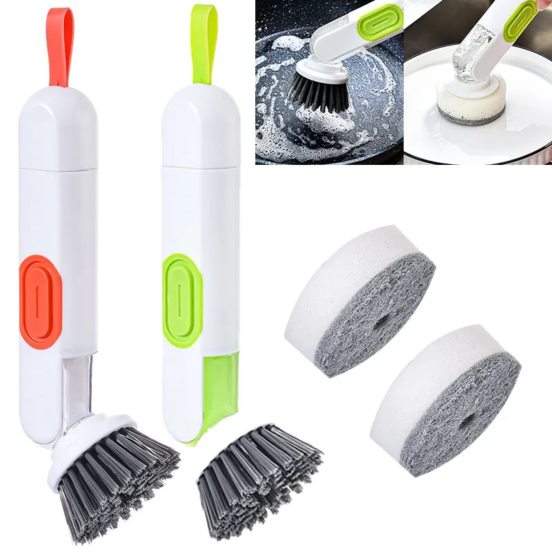 Soap Long Handle Cleaning Brush with Removable Brush head Sponge Soap  Dispenser Dish Washing Brush Set Kitchen Gadgets Tools - AliExpress