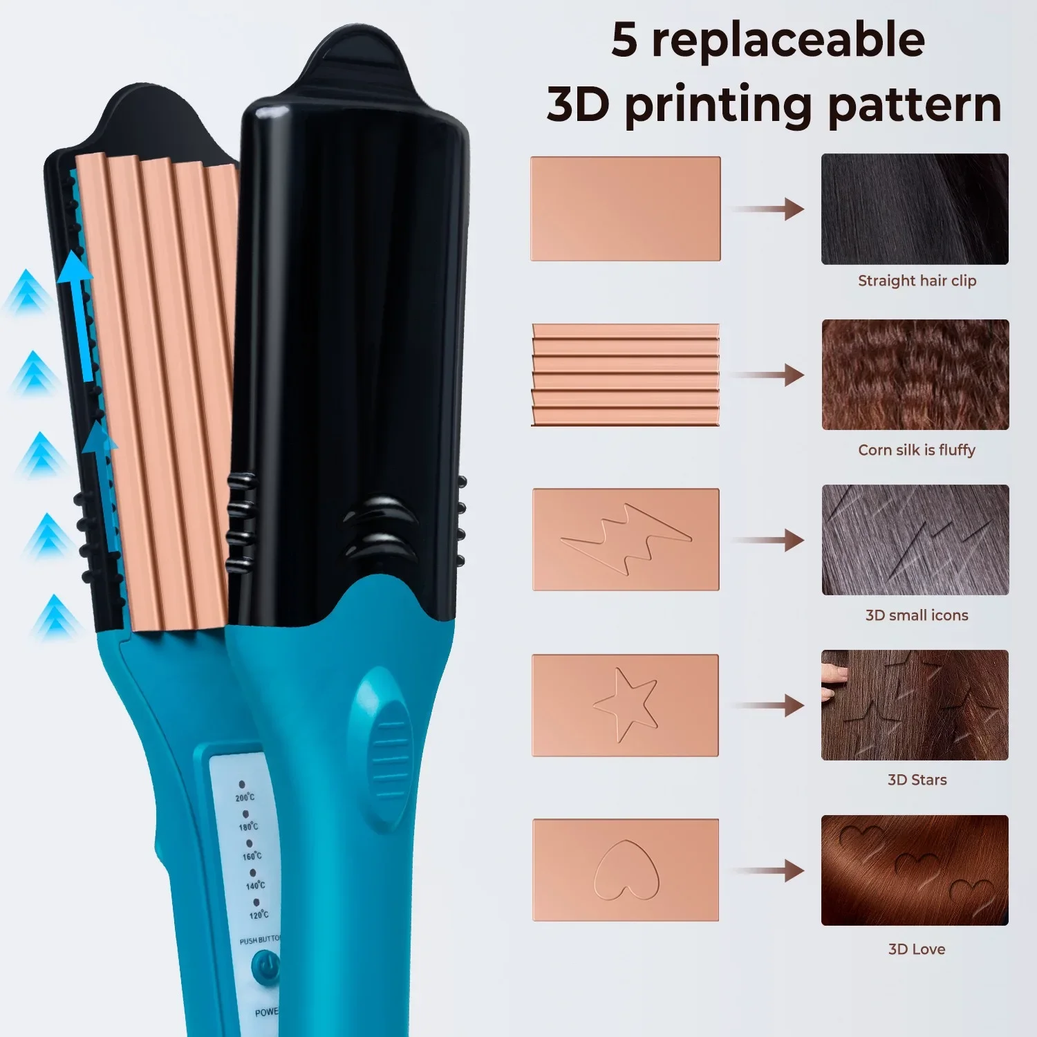 3D Styling Straightener  3D Image Hair Imprinting Iron  Star Splint Curling Iron Straightener  5 Different Plates 3D Embossing 5
