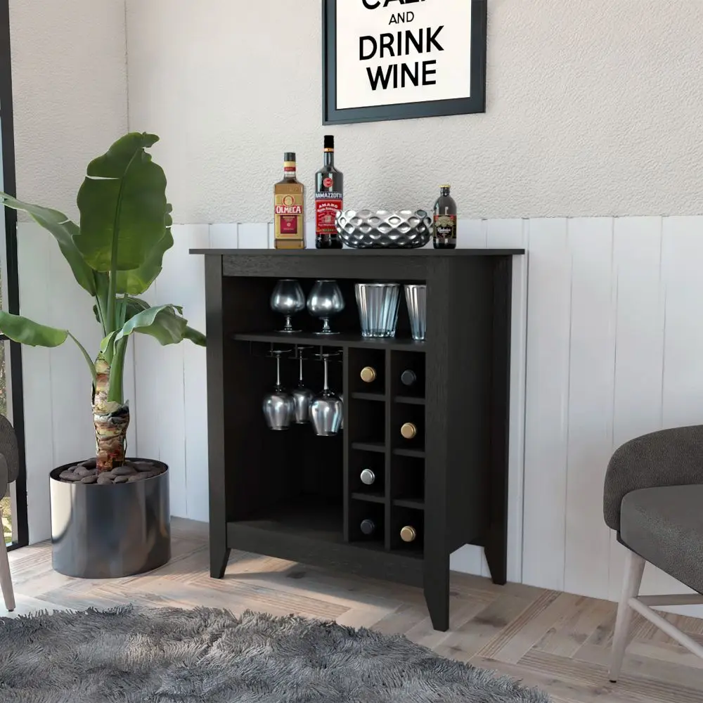 

New Canaan 6-Bottle 1-Drawer 1-Shelf Bar Cabinet Black Wengue