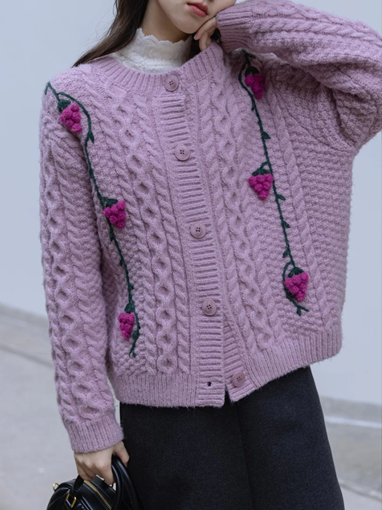 

2023 Oversized Cardigan Autumn Winter Korean Fashion Sweet Sweater Coats Cute Casual O-Neck Warm Knitted Cardigan for Women