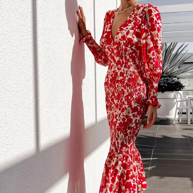 Elegant Polka Dot Mermaid Hem Maxi Dress