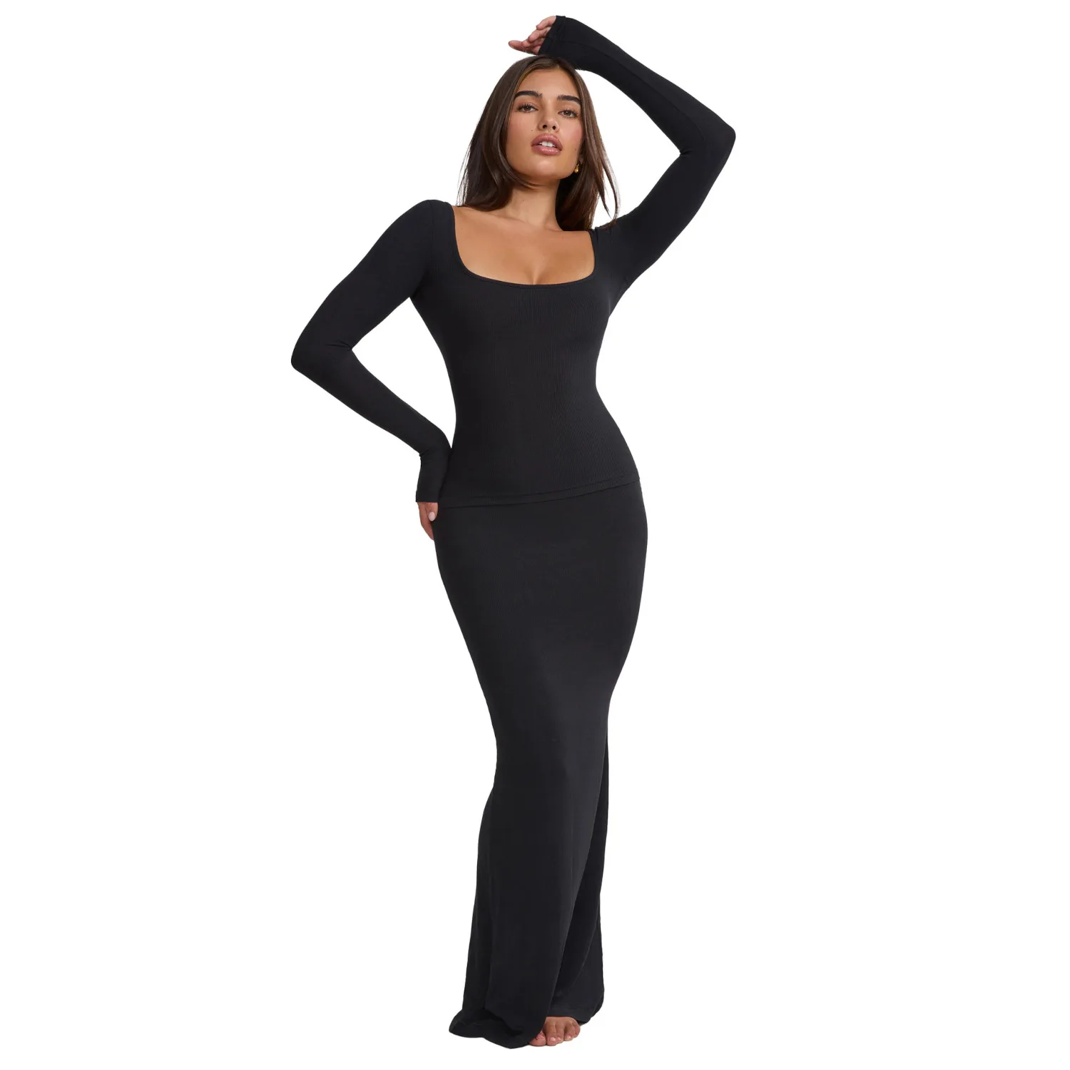 

Casual Bodycon Women Skirt Set Female Skinny 2PCS Outfits Girl's Long Sleeve Tops Wrap Hip Skirt Suit Lady's Two Piece Sets