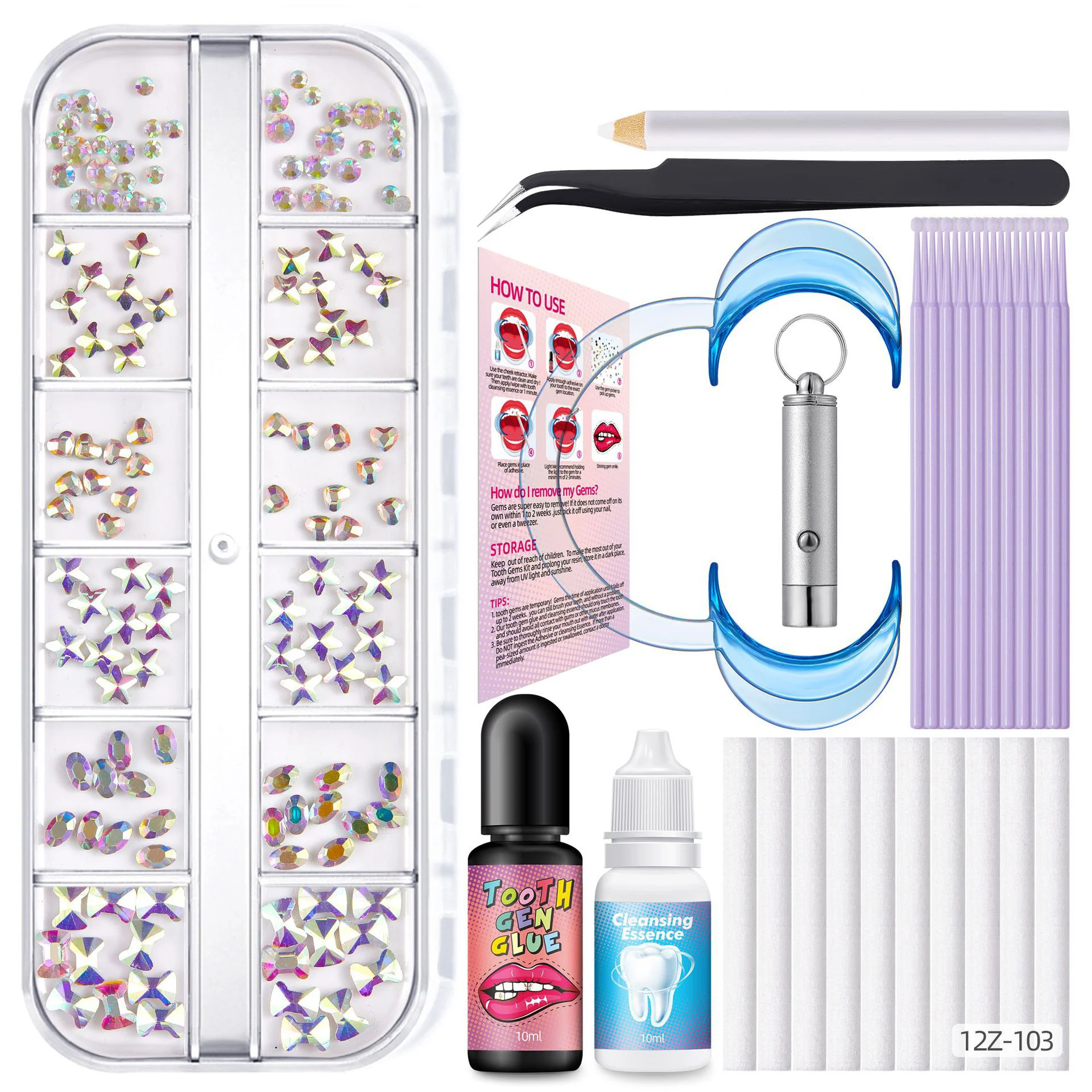 Hot Sale Dental Teeth Gem Decoration Tooth Gem Kit With Curing Light And Glue Solid Crystal Tooth Gems 2