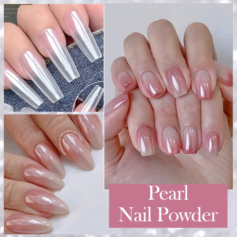 Nail Powder NICOLE DIARY Bright White Pearl Nail Powder Moonlight Plating Mirror Aurora Effect Pigments UV Gel Polish Chrome Dust Nail Decor