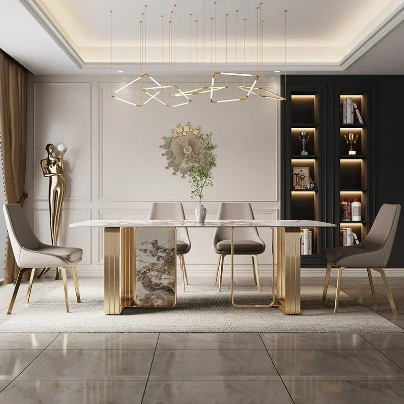 Modern simple rectangular negotiation table Italian high-end smooth rock table and chair combination furniture custom