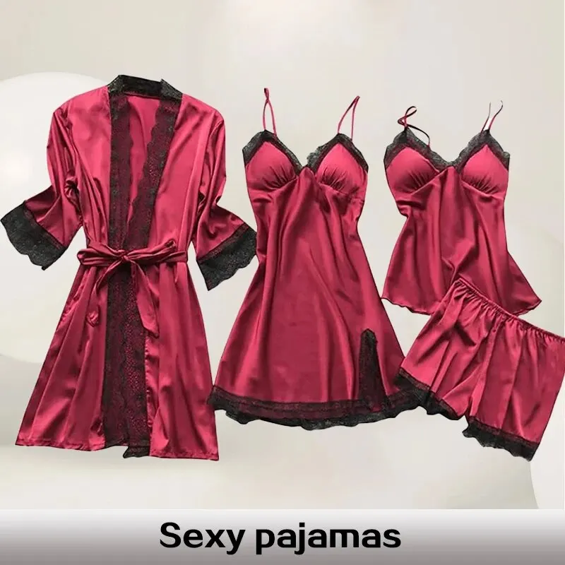 Pyjamas Women Sexy Nightwear Sleepwear For Honeymoon Red Black