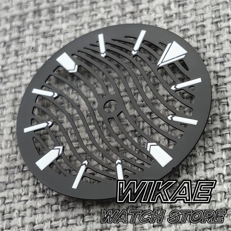 Skeleton Wave Design Hollow-Out Watch Dial 29mm with C3 Luminous Feature - Black, Silver, Blue, Green Face