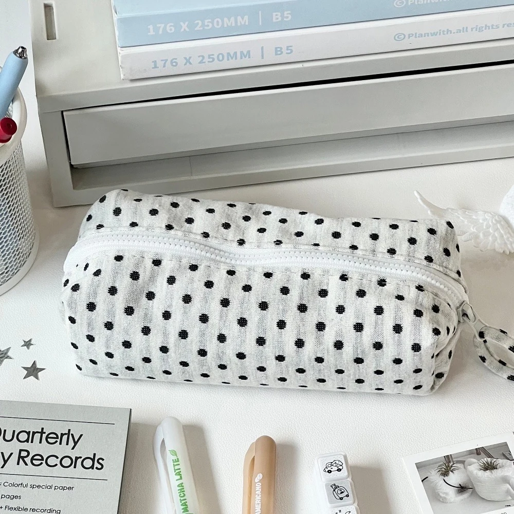 Astuccio portapenne coreano a pois, organizer scolastico di grande capacità, astuccio portatile per studenti, organizer per cancelleria, borsa per il trucco - immagine 2