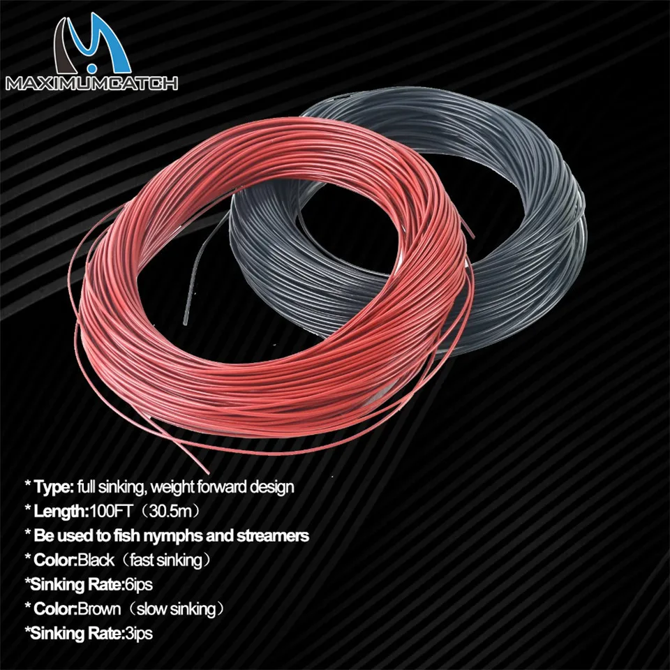 최대 캐치 WF 싱킹 플라이 라인 4-9wt 브라운 및 블랙 100 FT 무게 전방 싱킹 플라이 낚시 라인
