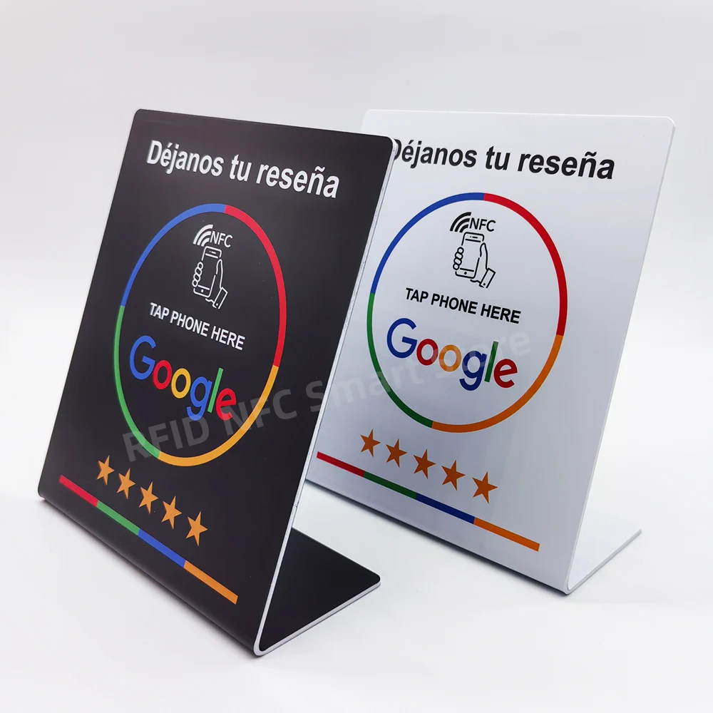 Déjanos tu reseña 13.56Mhz programmable Google Review Card NFC station table NFC Google Reviews display card standing 6