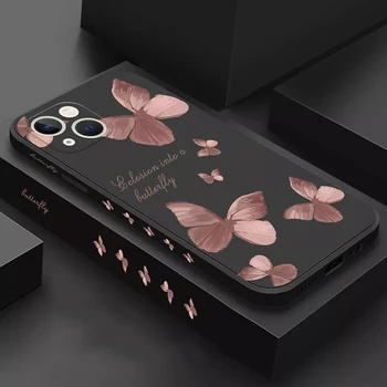 Butterfly Flower Phone Case For iPhone 16 15 14 Pro Max 16E 13 12 11 Pro XS Max X XR 7 8 P16 lus SE2 Shockproof Soft Tpu Cover