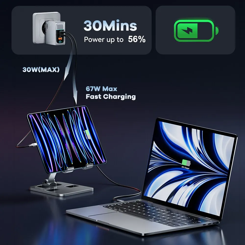ASOMETECH 100W GaN Charger QC4.0 PD 67W 65W PPS Display Portable Multi USB Type C Fast Charger For Laptop Tablet iPhone Samsung — view 5