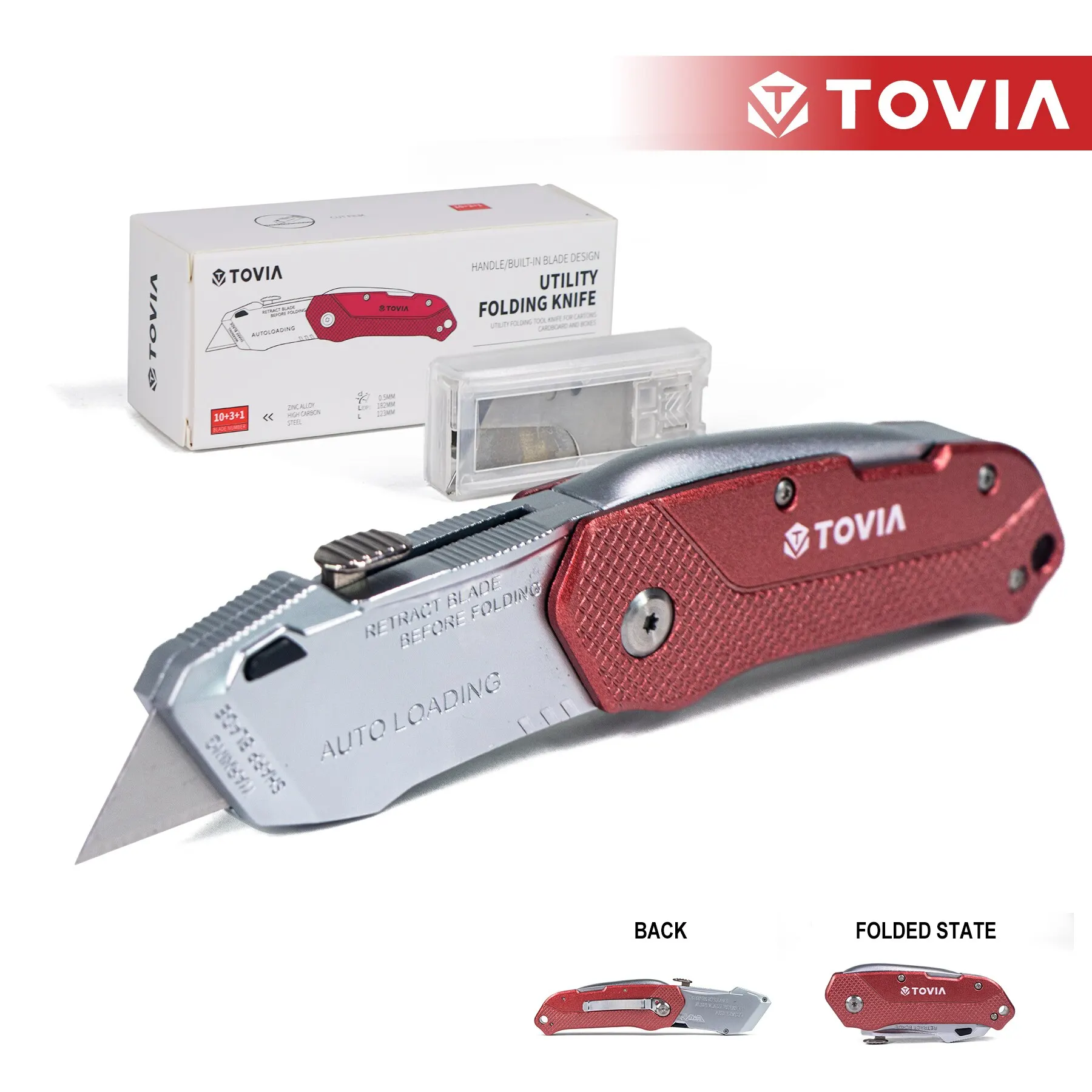 Folding Utility Knife Autoloading Replaceable Locking Blades for Cable Cartons Carboard Boxes Outdoor Tool