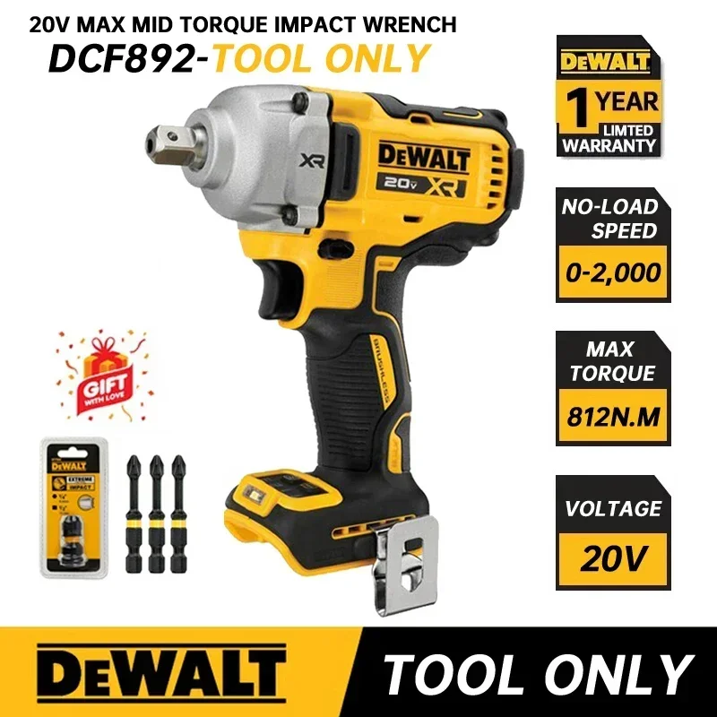 DEWALT DCF892 Impact Wrench With Detent Pin Anvil 20V Power Tool 1 2 inch Compact Brushless Cordless Mid Range Impact Wrench