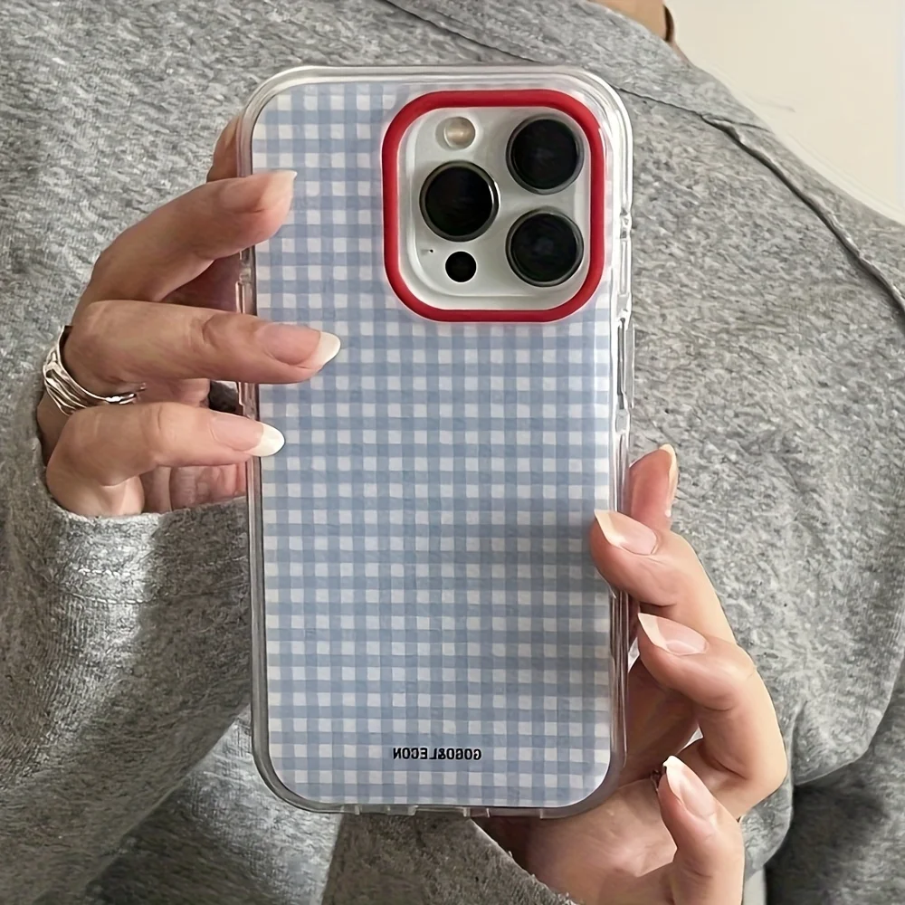 Trendy Blue Checkered Grid Pattern Soft Case - Contrasting Color Design