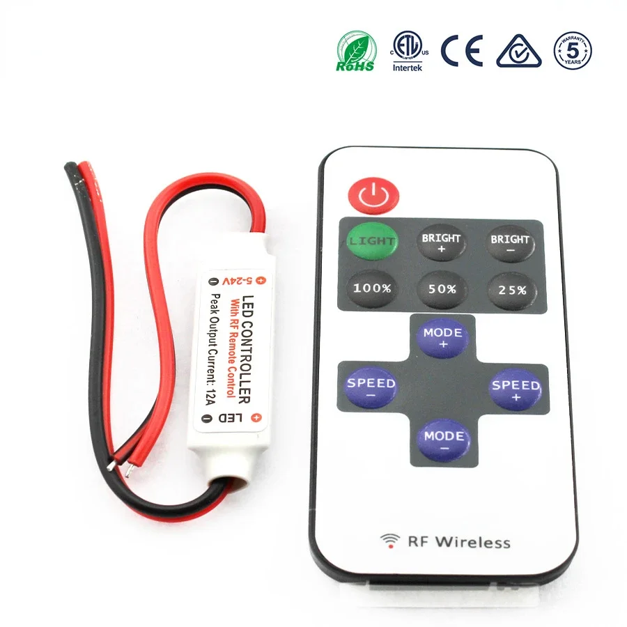 LED Strip Controller 12V Mini Dimmer RF Wireless Remote 11key DC 5V 12V 24V For LED Strip Light Single Color