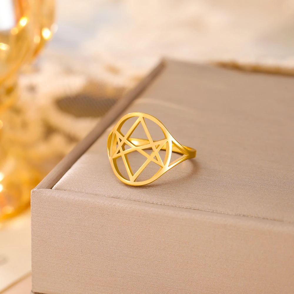 Dawapara Unicursal Hexagramm Symbol Edelstahlring für Männer Frauen Thelema Heilige Geometrie Spiritueller Schmuck – Detail 17
