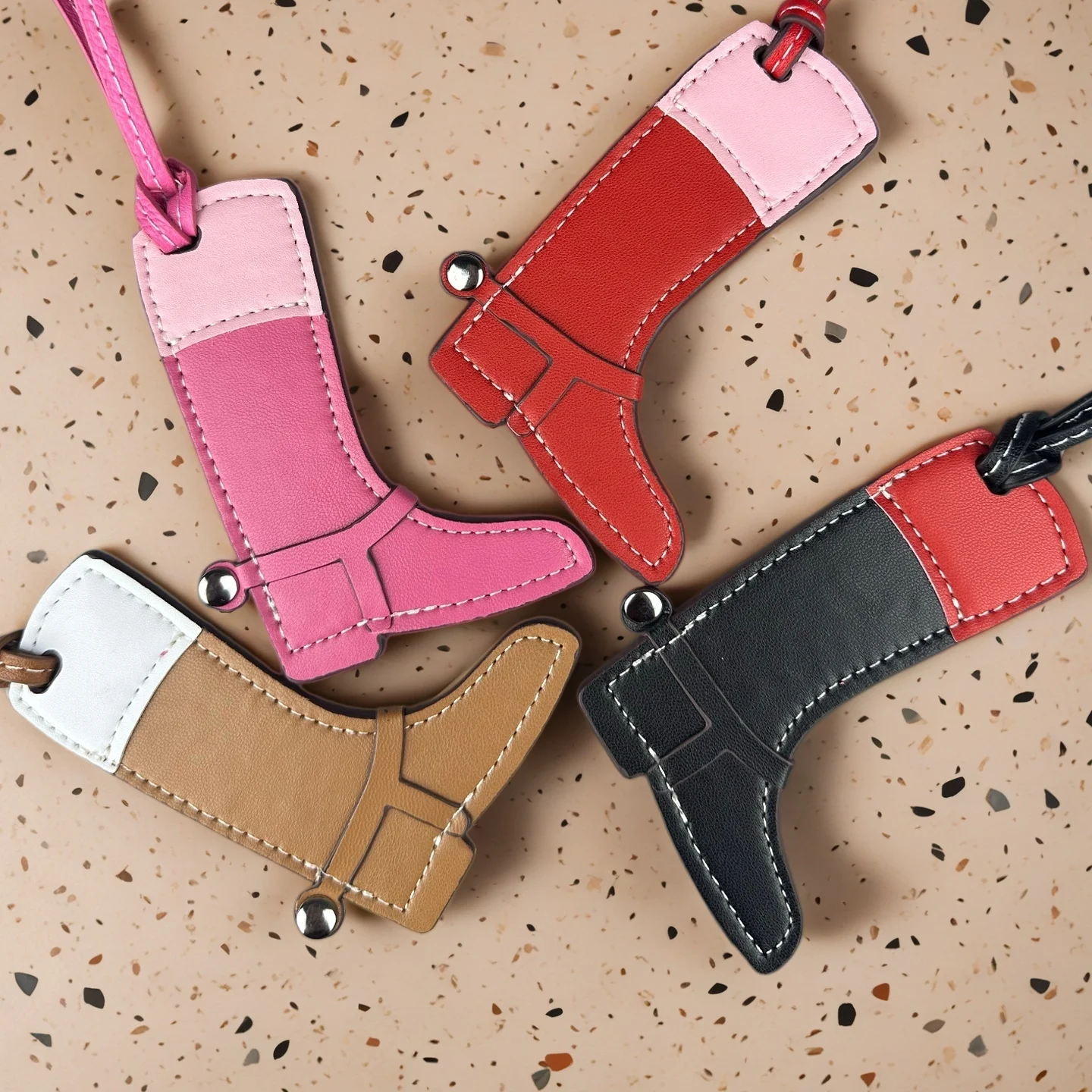 Handcrafted Artisan Leather Color-Block Boot Charm Pendant