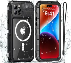 Waterproof Metal Phone Case with MagSafe and Screen Protector - Heavy Duty, Underwater IP68 Design - iPhone 15 Plus (Black)