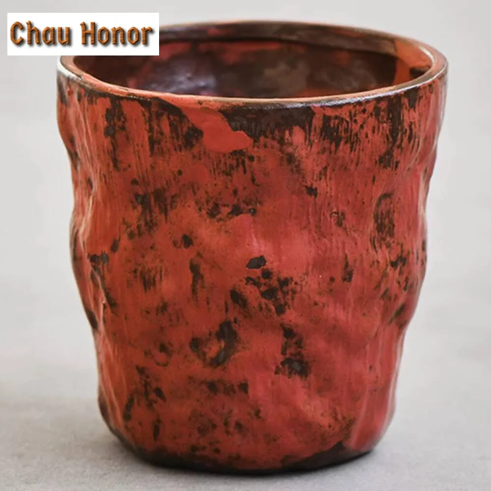 200ml Creative Powder Yin Red Makeup Teacup Japanese Large Ceramic Coffee Mug Stoneware Mouthwash Cup Master Tea Set Drinkware