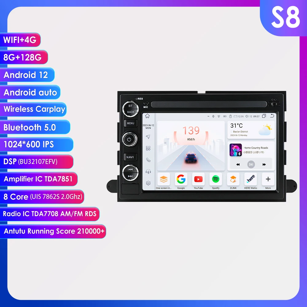 

Автомагнитола на Android, мультимедийный видеоплеер для Ford 500, F150, Explorer Edge, Escape, Sport, Lincoln, экспедиция, Mustang 7862, 7 дюймов, Carplay