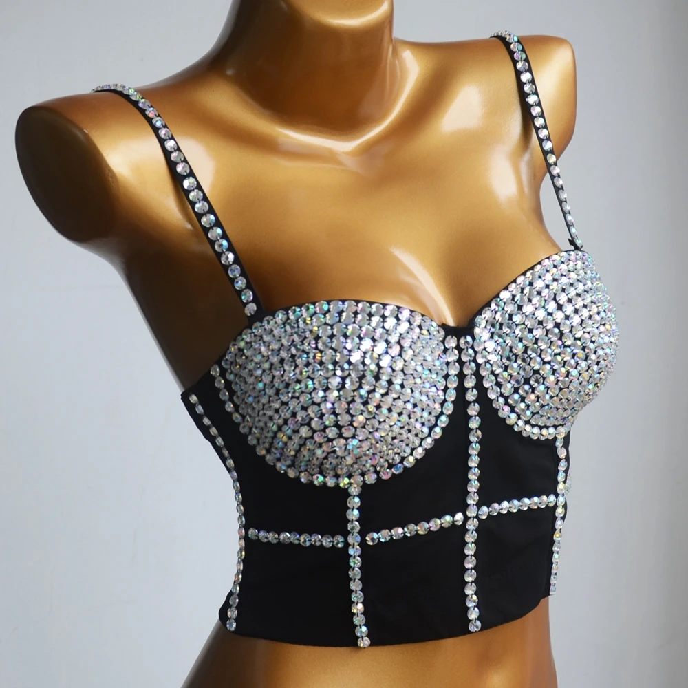 Diamond Rhinestone Push Up Bra Sexy Lingerie Diamante Corset Top