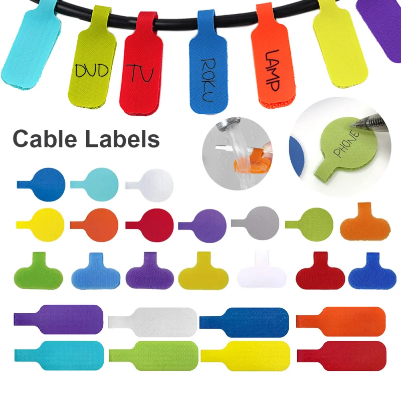 Kabeletiketten-Tags, 24–8 Stück, mehrfarbig, wasserfest, Kabeletiketten, Tags für Kabeletiketten, selbstklebend, reißfest, Kabelmanagement – Detail 1