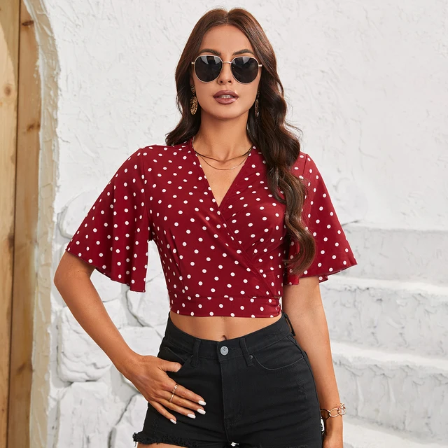 Martha Polka Dot Ruffled Sleeves Retro Top 1
