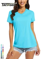 TACVASEN UPF 50+ Summer Short Sleeve V-Neck T-shirts Womens Sun Protection T-shirts Quick Dry Hiking Running Tee Shirts Tops