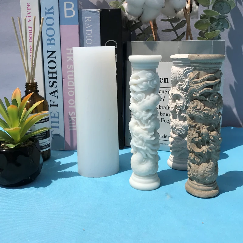 Concrete Coil Dragon Column Silicone Mold, Oriental Totem Design, Candle Mold, DIY Cement Fish Tank Decoration Mould, Home Decor, concrete molds