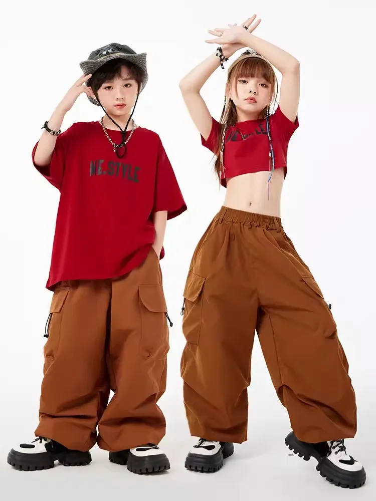 

Kids Hip Hop Dance Clothes Short Sleeves T Shirt Cargo Pants For Boys Girls Street Dance Jazz Practice Performance Suit BL11266