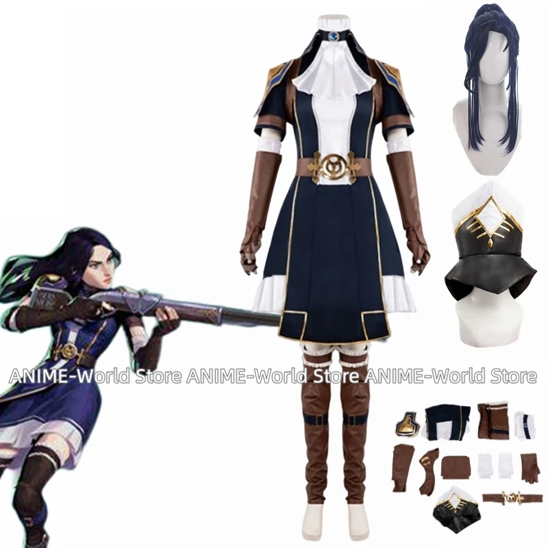 

Game Arcane Caitlyn Cosplay Costume The Sheriff of Piltover Caitlyn Cosplay Costume Uniform Dress Outfit Anime Arcane Wig