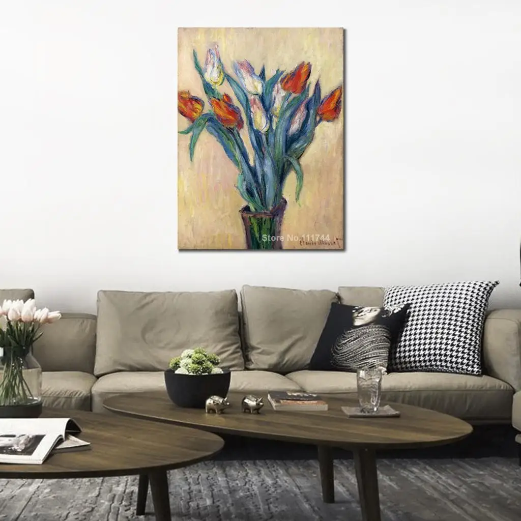 

Modern Art Scenery Vase of Tulips Claude Monet Paintings Hand Painted High Quality