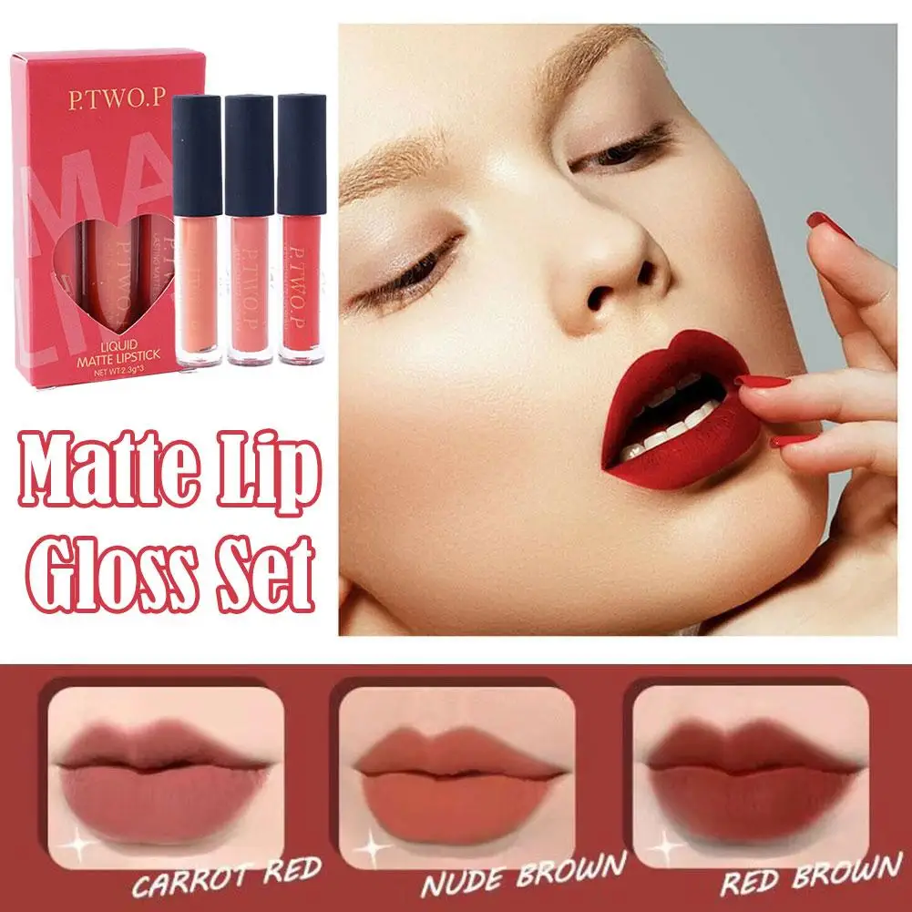 

Liquid Lipstick Matte Lip Gloss Cosmetic Lightweight Lip Long Glaze Glosses Kit Cosmetic Makeup 3pcs Waterproof Lasting Nud H9W1