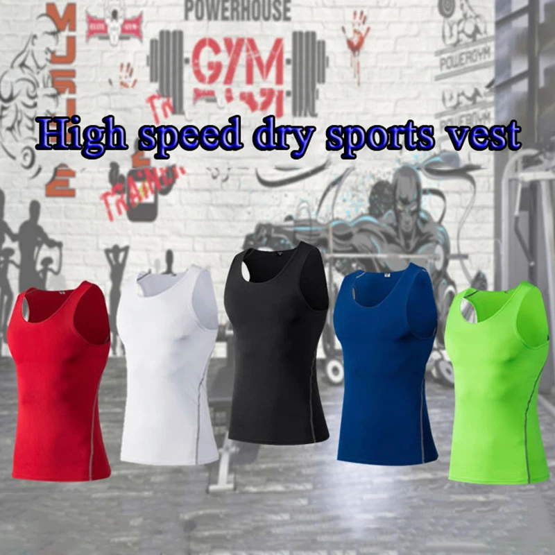 Mens Solid Color Tank Top Gym Clothing Summer Sleeveless Shirts Sport Fitness Tees Bodybuilding Workout Compression Fitness Vest