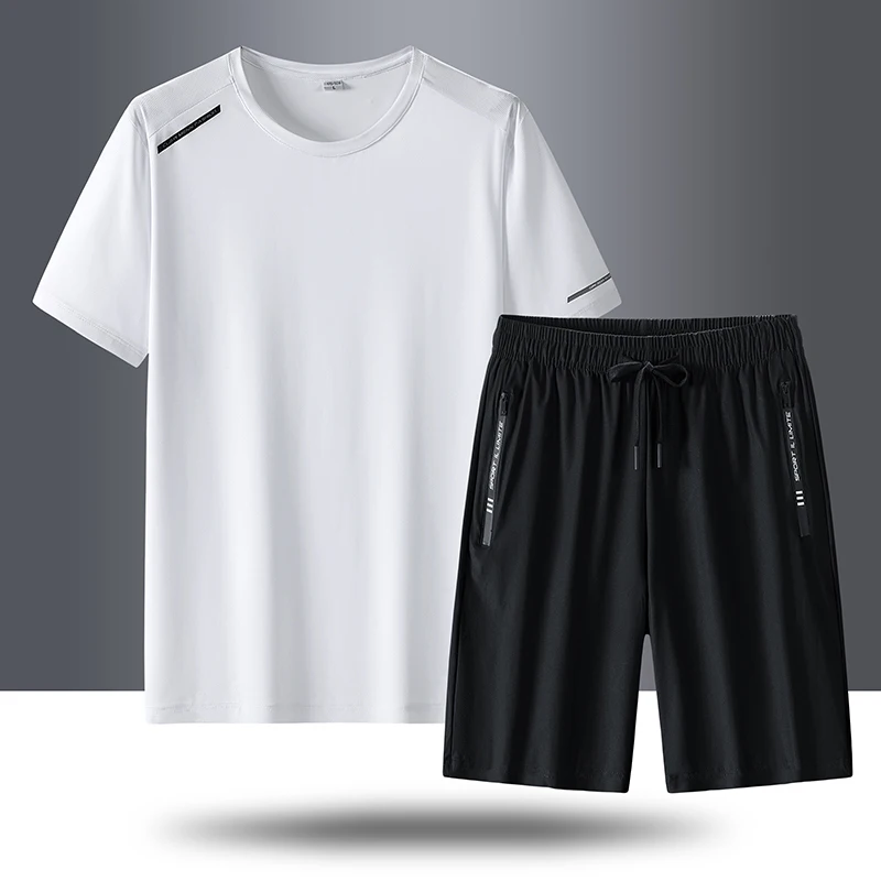 

Костюм спортивный мужской из 2 предметов, модная дышащая футболка с короткими рукавами и шорты из вискозы, повседневная одежда для бега, лето