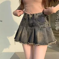 Vintage Fringe Design Slimming High-waisted Denim Skirt Women's Mini Dress Plenty Wrinkles For Summer 1