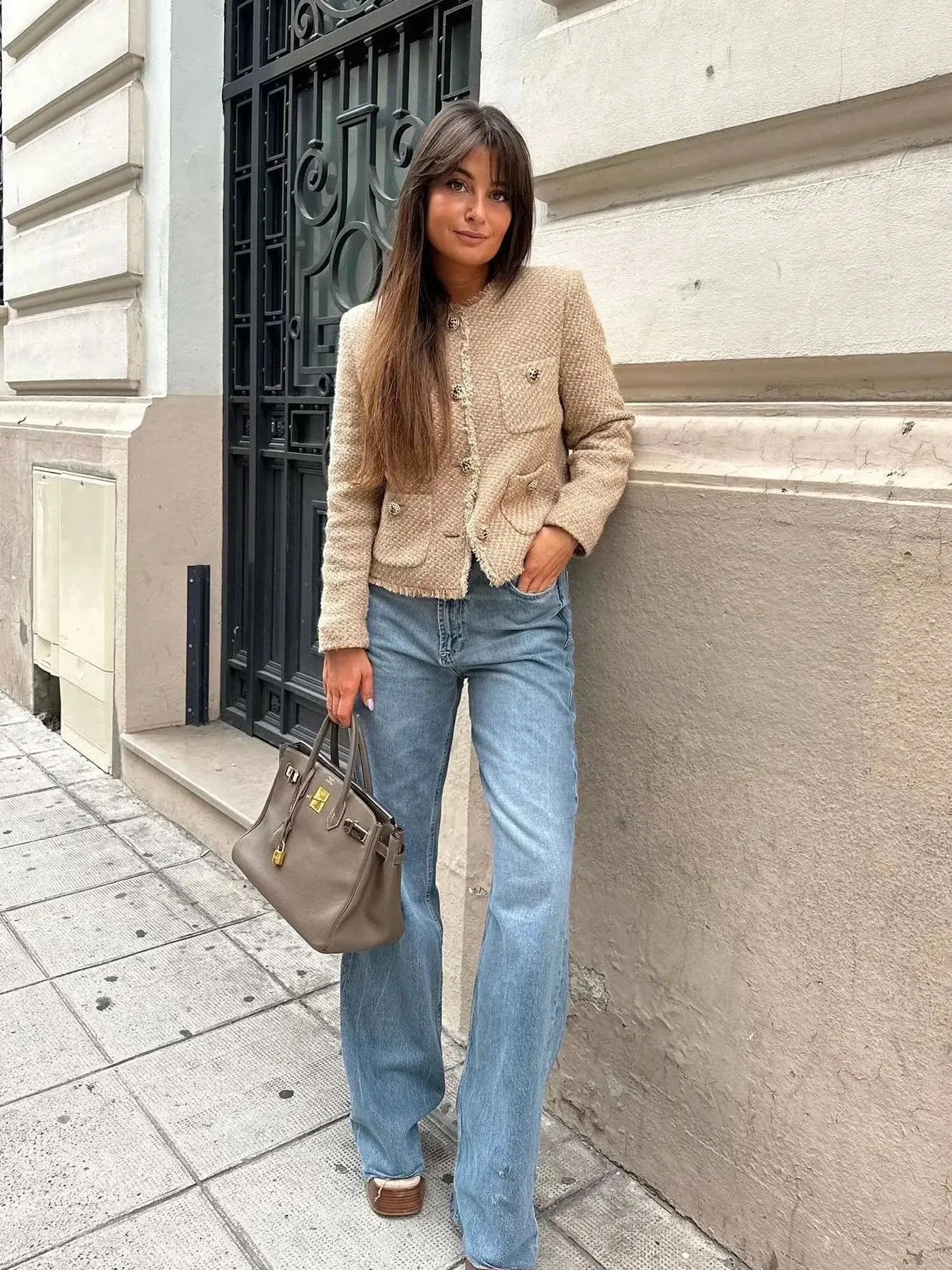 TRAF Women's Jacket Coat Tweed Cropped Jacket New in Outerwears Autumn Winter Crop jacket Woman Long Sleeve Elegant Short Coats 4