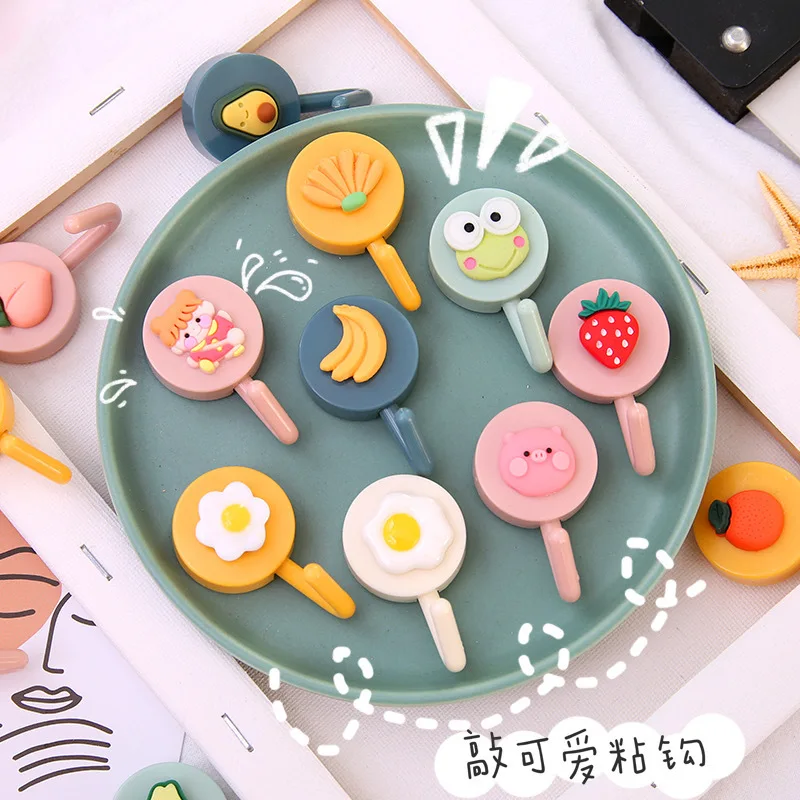 Cool Anti-slip Sticky Kitchen Bathroom Wall No Mark Decoration Keyring Cartoon Soft Silicone Kawaii Kids Stick Hook Coat Hanger