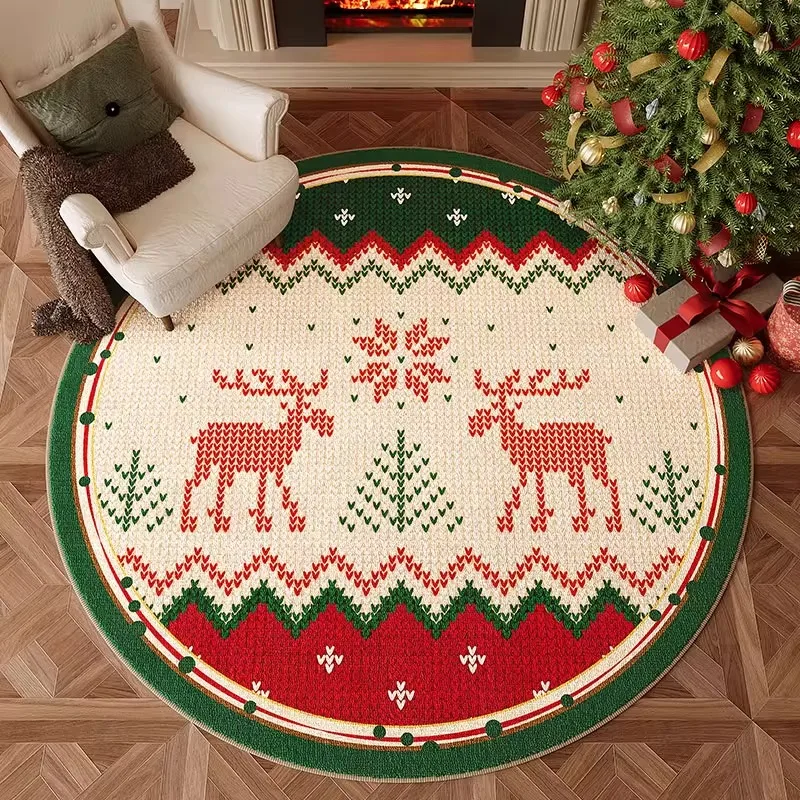 Christmas Theme Living Room Carpet Retro Snowflake Elk Bedroom Rug Holiday Home Decoration Plaid Cloakroom Mat 러그 Ковер Alfombra