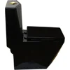 Square One Piece Toilet Black With Gold Button For Modern Bathroom, Diamond-Shaped Sleek Design Elonagted Rectangle Glossy Black 3