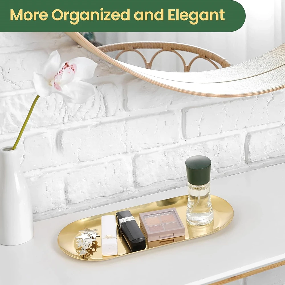 2PACK Stainless Steel Gold Silver Decorative Tray for Bathroom Vanity Jewelry Display, Kitchen Sink Tray for Soap Dispensers 6