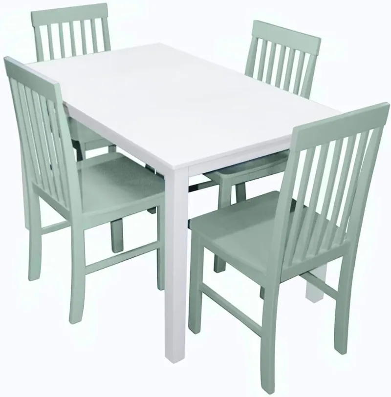 Modern Color Dining Room Table and Chair Set Small Space Living Kitchen Dining Set 48 Inch 4 Person White and Sage Green