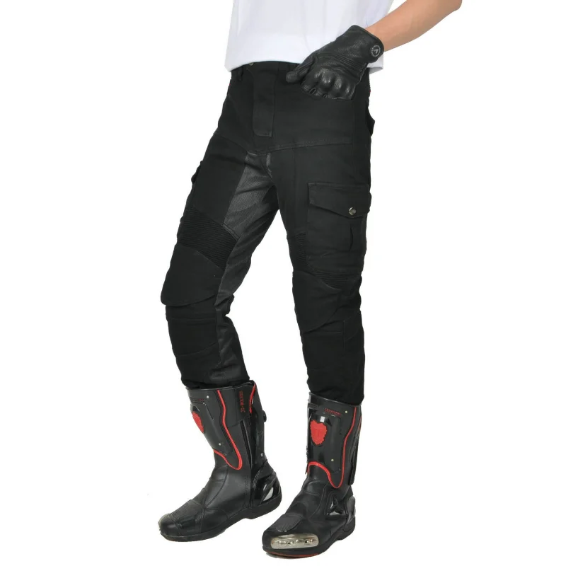 남성용 CE 인증 여름 오토바이 라이딩 팬츠, 2025년형 충격 방지 바이커 레이싱 진 (보호 장비 포함)